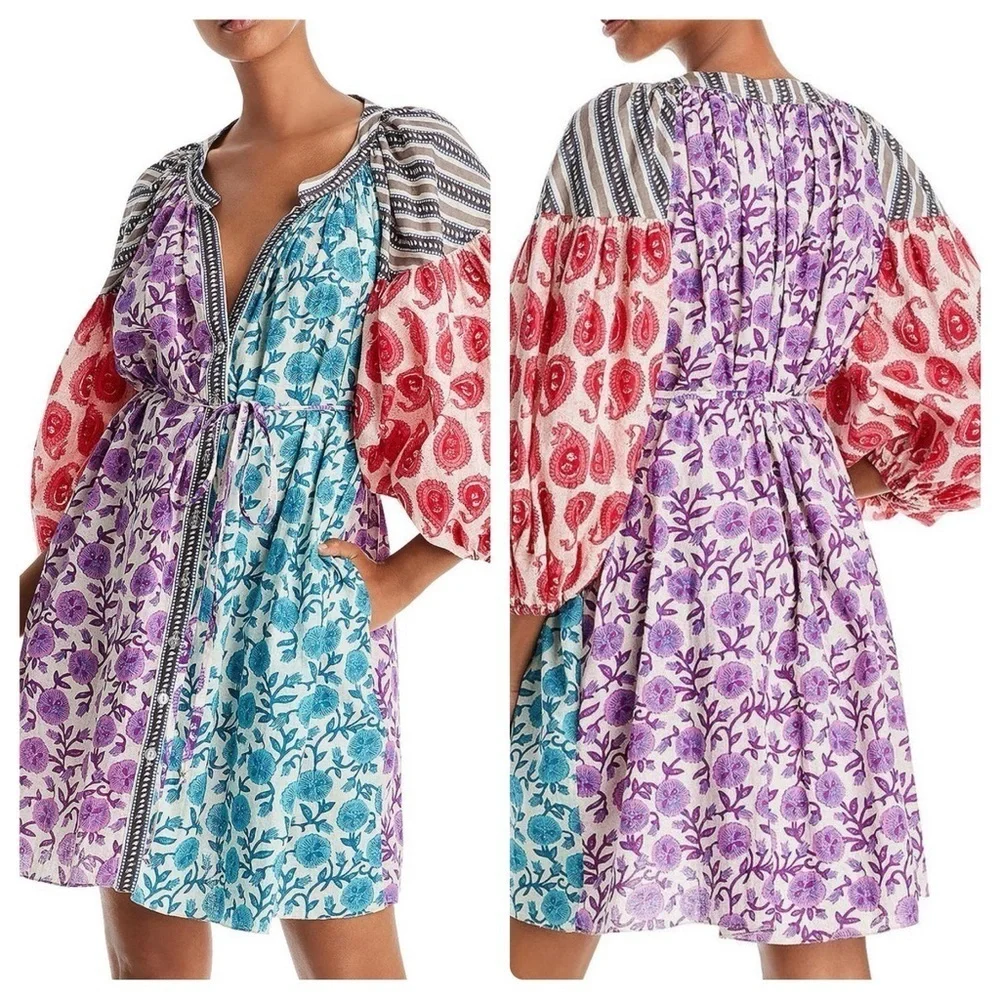 CHARINA SARTE Paisley Colorblock Tunic Dress (D5)